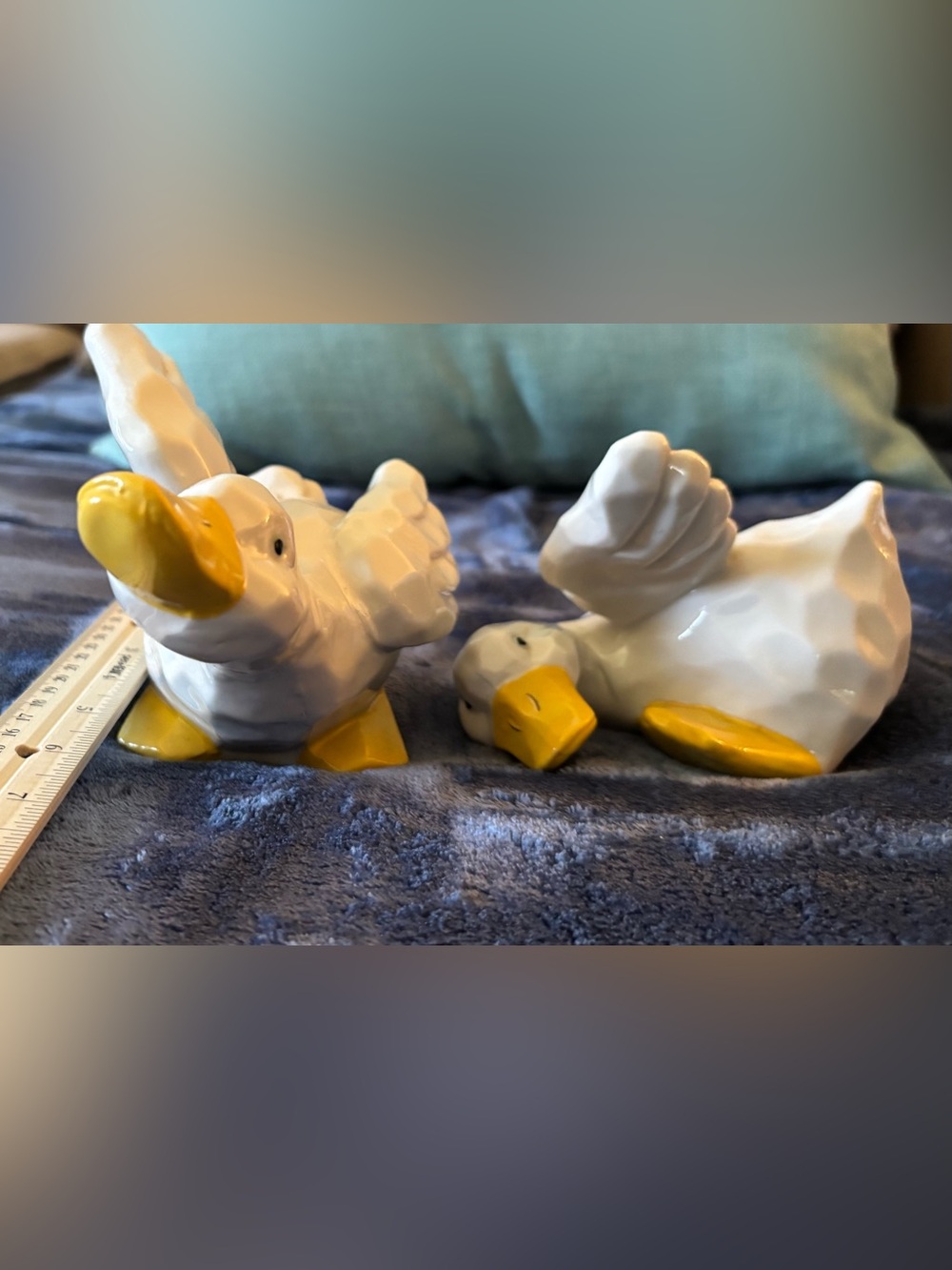 Vintage White and Yellow Ceramic Duck Figurine by